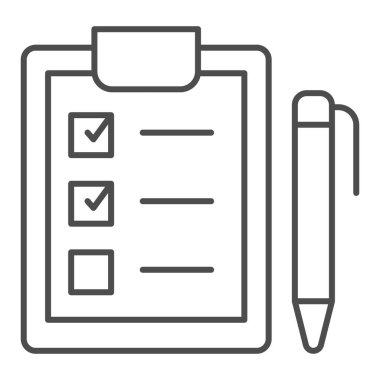 Kalem ince çizgi simgesi olan pano. Damga tahtası ve kalem vektör çizimi beyaza izole edildi. Web ve uygulama için tasarlanmış tasarım taslaklarını listele. Eps 10.