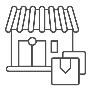Depo, ince çizgi ikonu. Bina vektör çizimi beyaza izole edildi. Depolama tasarımı, web ve uygulama için tasarlandı. Eps 10.