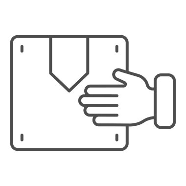 El ele tutuşan ince çizgi ikonu. Kargo el vektör çizimi beyaza izole edildi. Teslimat tasarımı, web ve uygulama için tasarlandı. Eps 10.