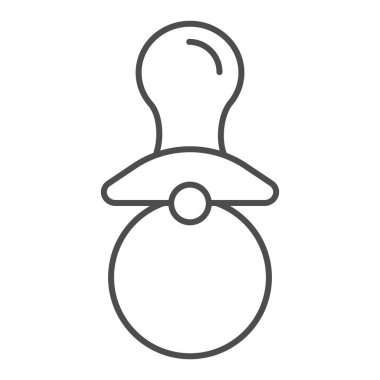 Emzik ince çizgi simgesi. Çocuklar için meme ucu çizimi beyaza izole edilmiş. Web ve uygulama için tasarlanmış aptal tasarım tasarımı. Eps 10.