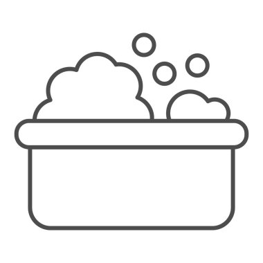 Bebek banyosu ince çizgi ikonu. Çocuk banyo zamanı vektör çizimi beyaza izole edilmiş. Sabunlu banyo tasarımı, web ve uygulama için tasarlanmış. Eps 10.