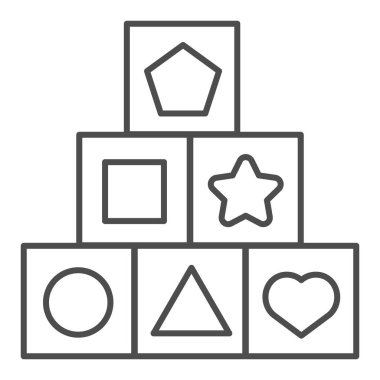 Oyuncak küpleri ince çizgi simgesi. Çocuk oyuncakları vektör çizimi beyaza izole edilmiş. Web ve uygulama için tasarlanmış tasarım tasarımı çocuk blokları. Eps 10.