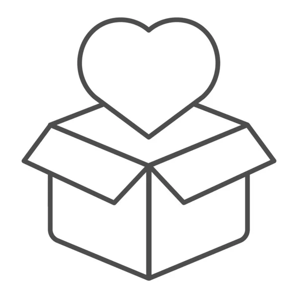 Caixa de papelão com ícone de linha fina de coração. Pacote e ilustração vetorial coração isolado em branco. Amor presente design de estilo esboço, projetado para web e app. Eps 10 . — Vetor de Stock