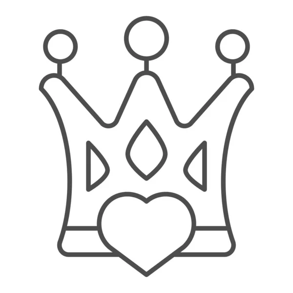 Kroon met hart dunne lijn icoon. Status vector illustratie geïsoleerd op wit. Love queen outline stijl ontwerp, ontworpen voor web en app. Eps 10. — Stockvector
