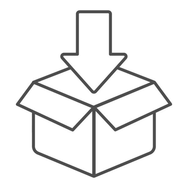 Embalagem de papelão ícone de linha fina. Ilustração vetorial em pacote isolada sobre branco. Caixa com design de estilo de contorno de seta, projetado para web e aplicativo. Eps 10 . — Vetor de Stock