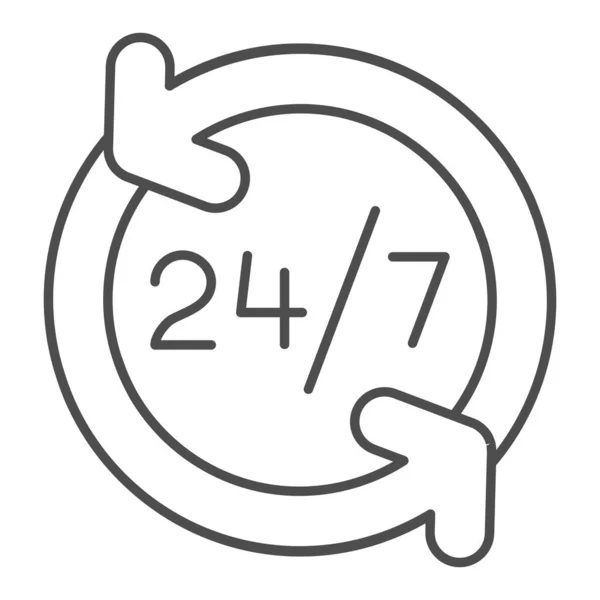 Icono de línea delgada las 24 horas. 24 horas de servicio de ilustración vectorial aislado en blanco. Abierto todo el día contorno diseño de estilo, diseñado para la web y la aplicación. Eps 10 . — Vector de stock