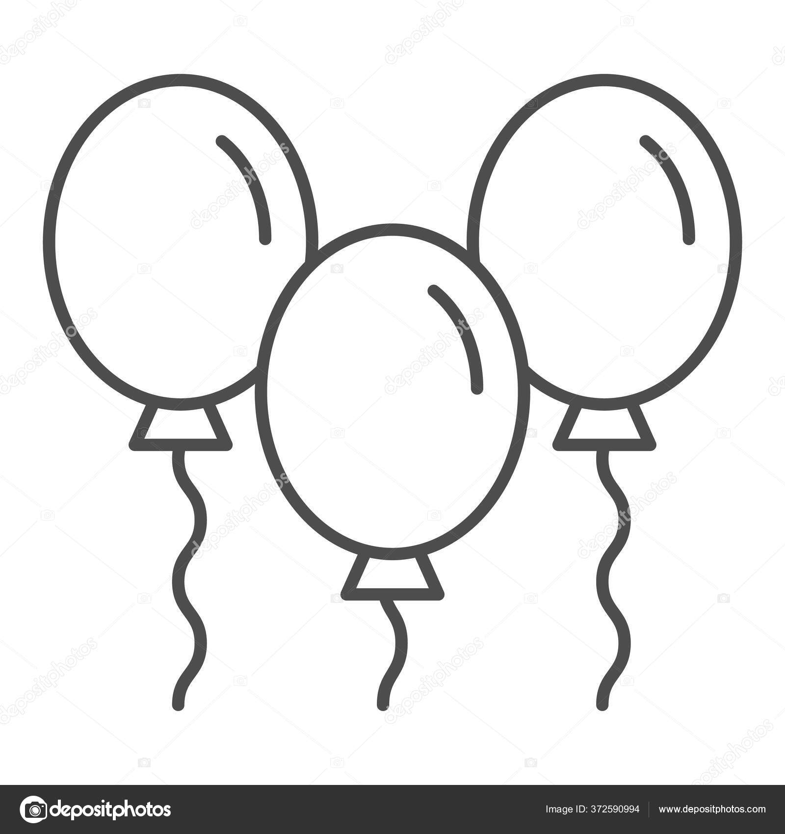 Globos de fiesta icono de línea delgada. Partido globos vector ilustración  aislado en blanco. Tres globos describen el diseño de estilo, diseñado para  la web y la aplicación. Eps 10 . Vector, image size:1600x1700