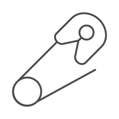 Güvenlik iğnesi ince çizgi ikonu. Bebek iğne çizimi beyaza izole edildi. Web ve uygulama için dizayn edilmiş ana hatlı tasarım. Eps 10.