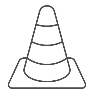 İnşaat konisi ince çizgi simgesi. Yol konisi vektör çizimi beyaza izole edildi. Bariyer tasarımı, web ve uygulama için tasarlandı. Eps 10.