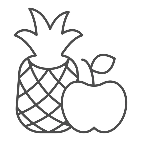 果物の細い線のアイコン。白で隔離されたパイナップルとリンゴのベクトルイラスト。Webやアプリ用に設計されたフードアウトラインスタイルのデザイン。Eps 10. — ストックベクタ