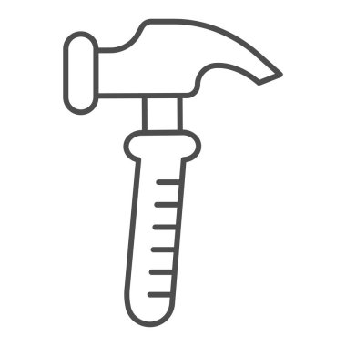 Çekiç gibi ince çizgi ikonu. Yapım aracı vektör illüstrasyonu beyazda izole edildi. Enstrüman tasarımı, web ve uygulama için tasarlandı. Eps 10.