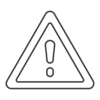 Dikkat, ince çizgi simgesi. Uyarı işareti vektör illüstrasyonu beyaza izole edildi. Web ve uygulama için tasarlanmış tasarım tarzını uyar. Eps 10.