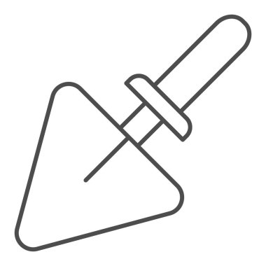 Üçgen kürek ince çizgi ikonu. Çimento kürek vektör çizimi beyaza izole edildi. Ağ ve uygulama için tasarlanmış araç tasarımı. Eps 10.