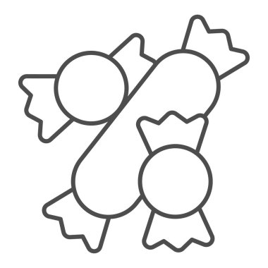 Şeker ambalajları ince çizgi ikonu. Sweets vektör illüstrasyonu beyaza izole edildi. Karamel tasarımı, web ve uygulama için tasarlandı. Eps 10.