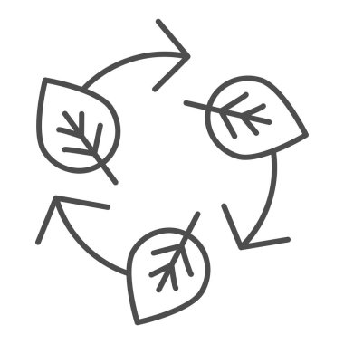 Yapraklar ve geri dönüşüm işaretleri ince çizgi simgesi. Ekoloji vektör illüstrasyonu beyaza izole edildi. Doğa geri dönüşüm tasarımı tasarımı, web ve uygulama için tasarlandı. Eps 10.