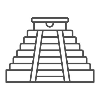 Maya piramit ince çizgi simgesi. Eski tapınak vektör çizimi beyaza izole edilmiş. Aztek anıtı tasarımı web ve uygulama için tasarlandı. Eps 10.