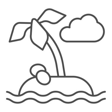 Ada ince çizgi ikonu. Palmiye ağacı çizimi beyaza izole edilmiş. Web ve uygulama için tasarlanmış tropikal tasarım. Eps 10.