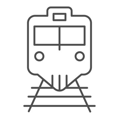 Tren ve demiryolu ince çizgi ikonu. Demiryolu vektör çizimi beyaza izole edildi. Lokomotif tasarımı, web ve uygulama için tasarlandı. Eps 10.