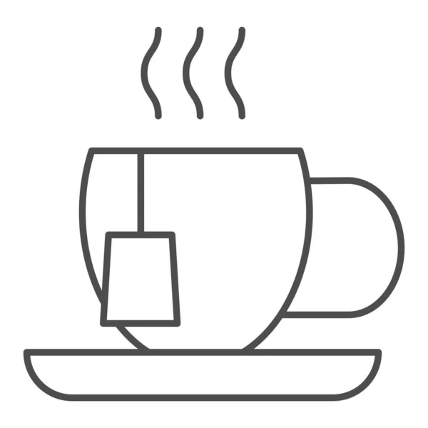 Teetasse dünne Linie Symbol vorhanden. Becher mit Teebeutelvektorabbildung isoliert auf weiß. Heißgetränke skizzieren Stil-Design, entworfen für Web und App. Eps 10. — Stockvektor