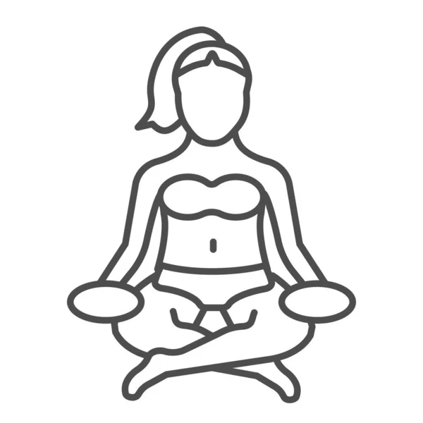 Lotus pose mince icône de ligne. Illustration vectorielle de yoga isolée sur blanc. Femme méditant design de style contour, conçu pour le web et l'application. Eps 10 . — Image vectorielle