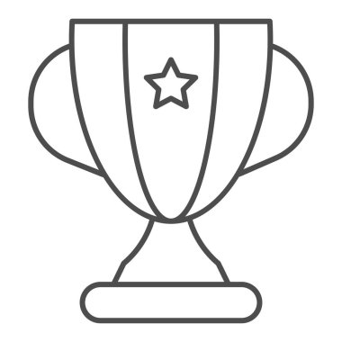 Hatıra olarak ince çizgi ikonu. Kazanan fincan vektör illüstrasyonu beyazda izole edildi. Ödül kadehi tasarımı, web ve uygulama için tasarlandı. Eps 10.