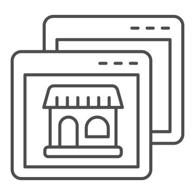 İnce çizgi ikonu olan bir site. Beyaz üzerine izole edilmiş vektör illüstrasyonlu tarayıcı. Web ve uygulama için tasarlanmış çevrimiçi tasarım alışverişi. Eps 10.