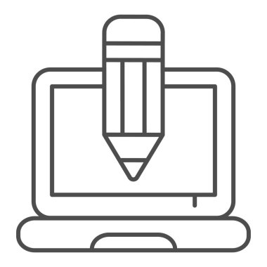 Kalem ve defter ince çizgi simgesi. Beyazda izole edilmiş yaratıcı meslek vektör çizimi. Dizüstü bilgisayar ve kalem tasarımı, web ve uygulama için tasarlandı. Eps 10.