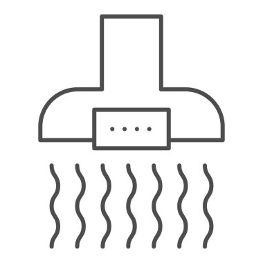 Mutfak egzozu ince çizgi ikonu. Beyaz üzerine izole edilmiş ev vektör illüstrasyonu. Ağ ve uygulama için tasarlanmış ekstraktör kaput tasarımı. Eps 10.