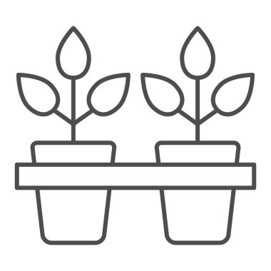 Saksı bitkisi ince çizgi ikonu. Bitki vektör illüstrasyonlu tencereler beyaza izole edilmiş. Büyüme tasarımı, web ve uygulama için tasarlanmış. Eps 10.