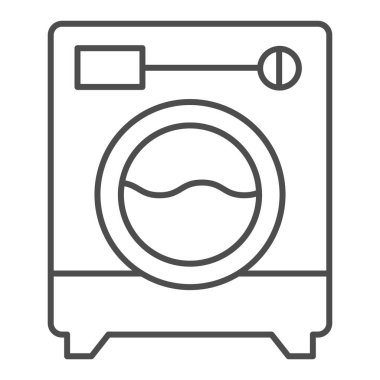 Çamaşır makinesi ince çizgi simgesi. Uygulama vektör illüstrasyonu beyaza izole edildi. Çamaşır makinesi tasarımı, web ve uygulama için tasarlanmış. Eps 10.