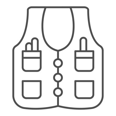 İşçi ceketi ince çizgi ikonu. Ceket sıhhi tesisat vektör çizimi beyaza izole edildi. İş kıyafetleri tasarımı, web ve uygulama için tasarlanmış. Eps 10.