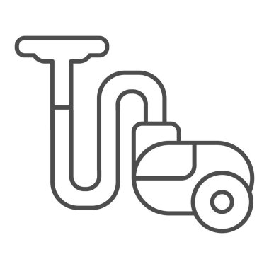 Elektrikli süpürge ince çizgi ikonu. Beyaz üzerine izole edilmiş ev vektör illüstrasyonu. Alet tasarımı, web ve uygulama için tasarlandı. Eps 10.