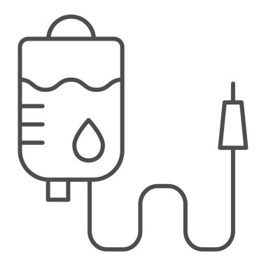 İlaç damlası, ince çizgi ikonu. Tıbbi damlatıcı vektör çizimi beyaza izole edildi. Kan nakli tasarımı web ve uygulama için tasarlanmış. Eps 10.