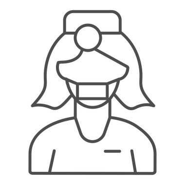 Hemşire ince çizgi ikonu. Kadın doktor vektör çizimi beyaza izole edildi. Web ve uygulama için tasarlanmış tıbbi asistan tasarımı. Eps 10.