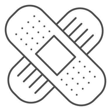 Yapıştırıcı sıva ince çizgi simgesi. Bandaj vektör çizimi beyaza izole edildi. Tıbbi bant tasarımı, web ve uygulama için tasarlanmış. Eps 10.