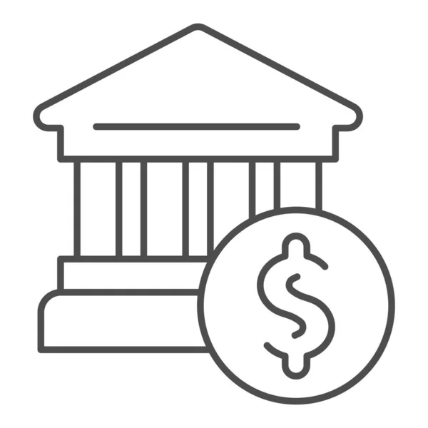 银行建筑细线图标.在白色上孤立的银行和美元矢量插图。建筑风格设计,专为网页和应用设计.Eps 10. — 图库矢量图片