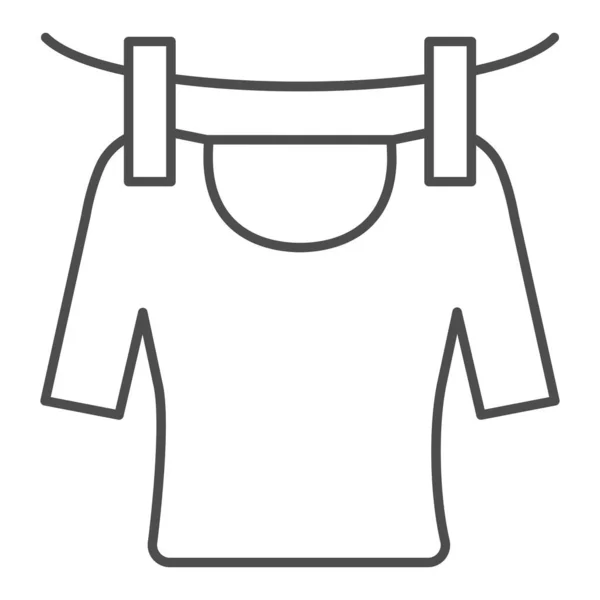 Tshirt on rope thin line icon. Drying tshirt vector illustration isolated on white. Laundry outline style design, designed for web and app. Eps 10. — Stock Vector