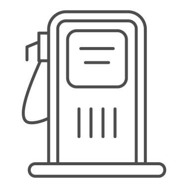 Benzin istasyonu ince çizgi ikonu, ulaşım sembolü, benzin doldurma istasyonu vektör işareti beyaz arka planda, yakıt hortumu ikonu olan benzin pompası ana hatlı mobil konsept ve web. Vektör grafikleri.