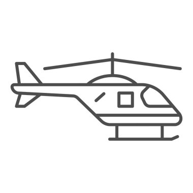 Helikopter ince çizgi simgesi, hava taşımacılığı sembolü, beyaz zemin üzerinde helikopter vektör işareti, mobil konsept ve web tasarımı için ana hatlı küçük helikopter siluet simgesi. Vektör grafikleri.
