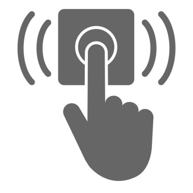 Kapı zili simgesi, dağıtım sembolü, beyaz arkaplanda el düğmesi vektör işareti, mobil ve web tasarımı için glifli kapı zili simgesine parmak basma. Vektör grafikleri.