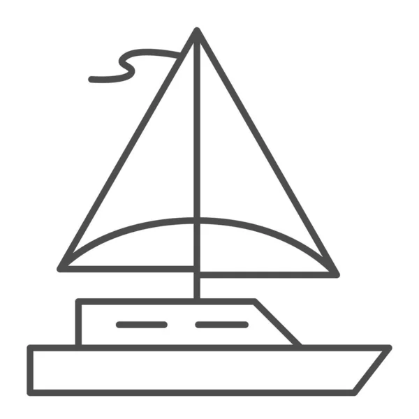 Żaglówka cienka ikona linii, symbol transportu morskiego, Znak wektora statku żaglowego na białym tle, ikona łodzi żaglowych w stylu zarysu dla mobilnej koncepcji i projektowania stron internetowych. Grafika wektorowa. — Wektor stockowy