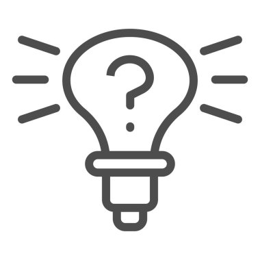 Soru işareti simgesi olan ampul. Fikir sembolü aranıyor, beyaz arkaplanda ana hatlı resim çizimi. Mobil konsept ve web tasarımı için yaratıcı ampul işareti. Vektör grafikleri.