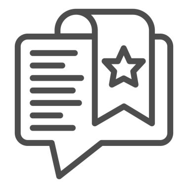 Favori not simgesi olan diyalog balonu. Başrolde sohbet mesajı sembolü, beyaz arkaplanda ana hatlı resim çizimi. Mobil konsept ve web tasarımı için yer imleriyle iletişim.