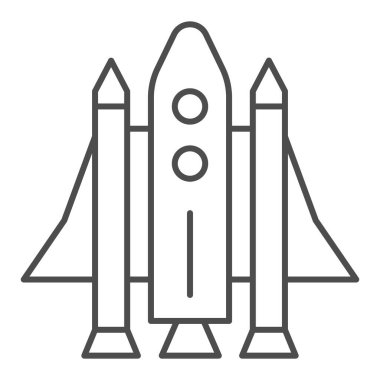 Uzay mekiği ince çizgi simgesi, ulaşım sembolü, beyaz arkaplanda uzay gemisi vektör işareti, mobil konsept ve web tasarımı için ana hatlı bir roket ikonu. Vektör grafikleri.