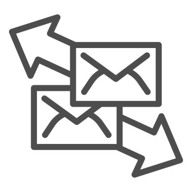 Yön çizgisi simgesi ile yazışma. Harflerin sembolünü gönder ve al, beyaz arkaplanda ana hatlı resim çizimi. Mobil konsept ve web tasarımı için posta hizmeti işareti. Vektör.