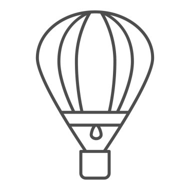 Balon ince çizgi simgesi, hava taşımacılığı sembolü, beyaz zemin üzerinde sıcak hava balonu vektör işareti, mobil konsept ve web tasarımı için ana hatlı aerostat taşıma ikonu. Vektör grafikleri.