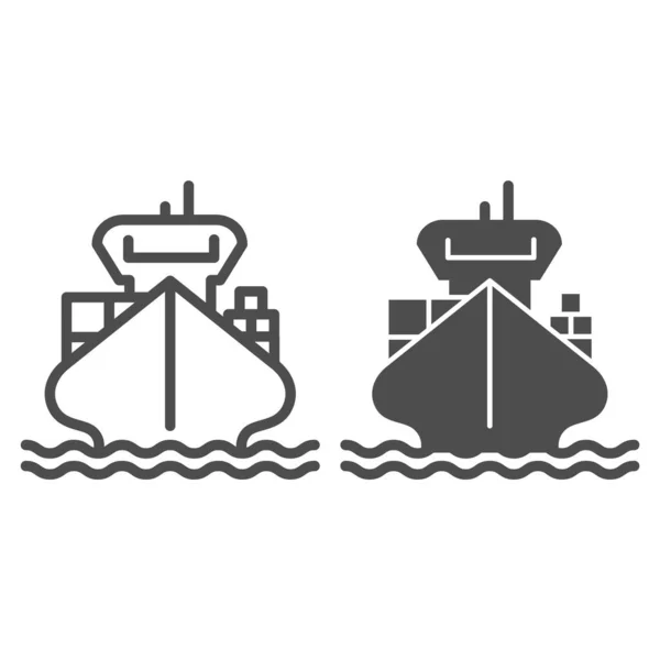 Navio de carga com linha de contêineres e ícone sólido, símbolo de entrega e logística, sinal de vetor de frete no fundo branco, ícone de barco de carga no conceito móvel estilo esboço, web design. Gráficos vetoriais . —  Vetores de Stock