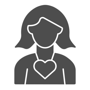 Katı kalpli kadınlar. Kadın gündüz vektör illüstrasyonu beyaza izole edildi. Kalp glifli tasarımı olan bir kız, web ve uygulama için tasarlanmış. Eps 10.