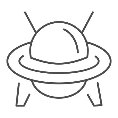 UFO ince çizgi simgesi, ulaşım sembolü, beyaz zemin üzerinde uçan daire vektör işareti, mobil konsept ve web tasarımı için ana hatlı Ufo uzay gemisi simgesi. Vektör grafikleri.