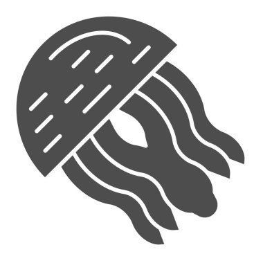 Denizanası katı simgesi. Beyaz üzerine izole edilmiş suda vektör çizimi. Medusa kabartma tasarımı, web ve uygulama için tasarlandı. Eps 10.